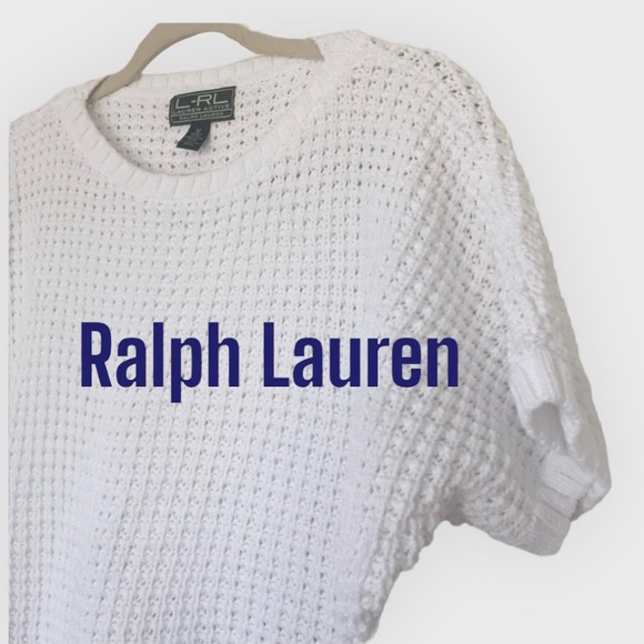 Ralph Lauren Short Sleeve Sweater Loose Knit White Size M Classic Comfy Breezy - Picture 1 of 4